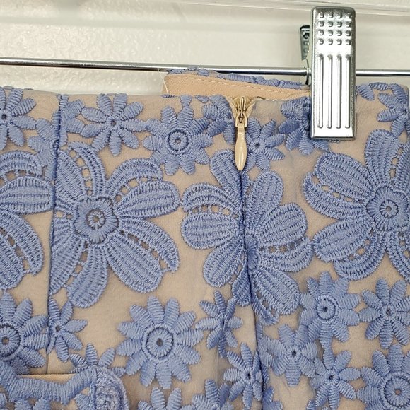 English Factory Blue Floral Lace Nude Colored Lining Pencil Skirt, S - Picture 7 of 13